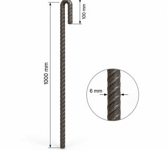 J-formos kabliukas 6×1000 mm
